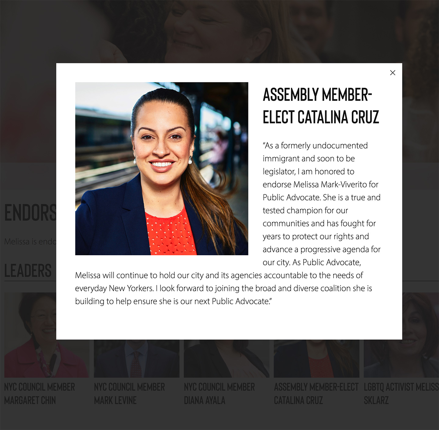 Melissa Mark-Viverito for Public Advocate: Lightbox Popup of Endorsements