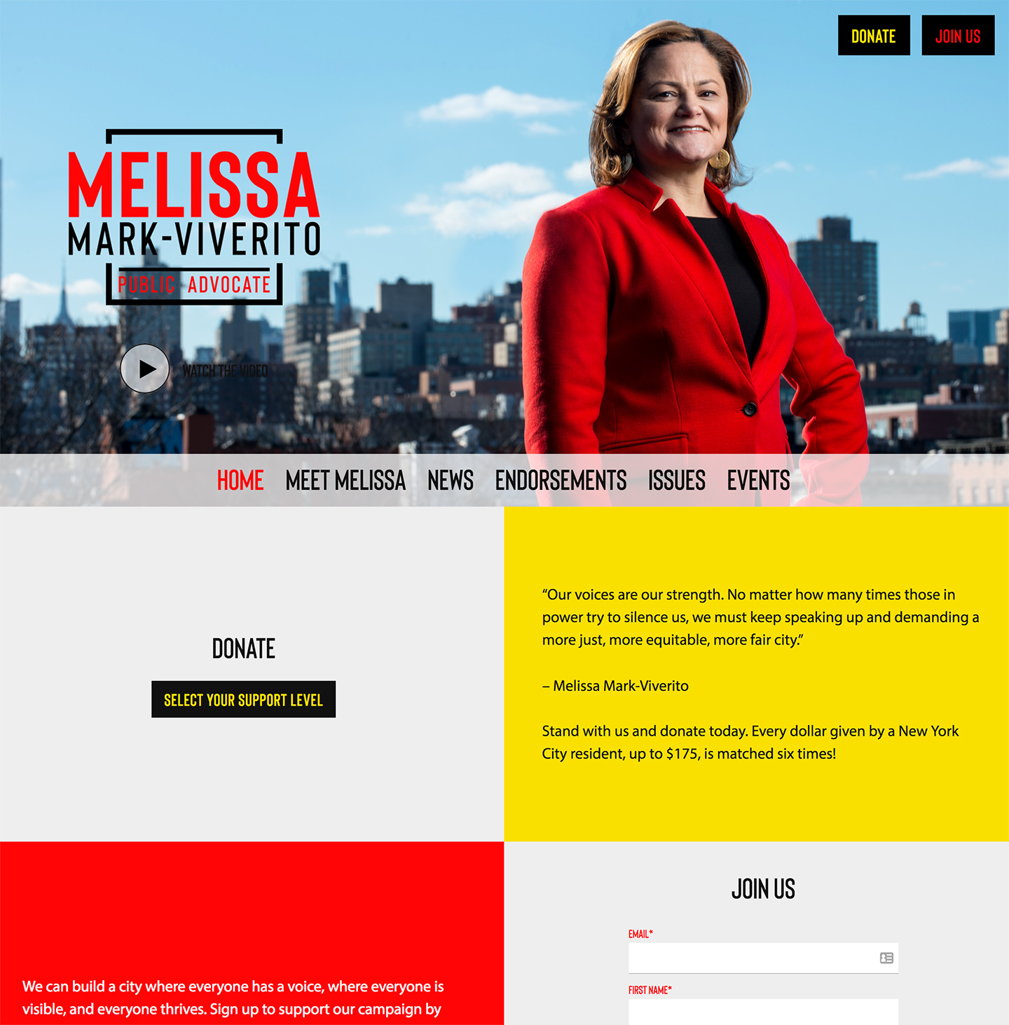Melissa Mark-Viverito for Public Advocate: Action driven homepage