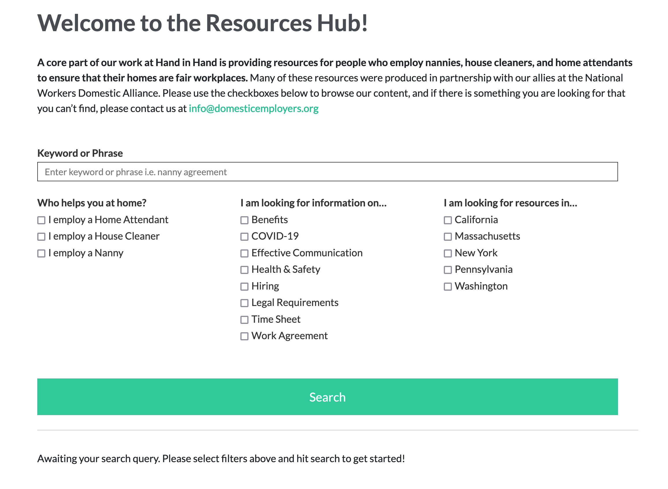 Hand in Hand: Domestic Employers Network: Advanced Search and Filtering for Resources