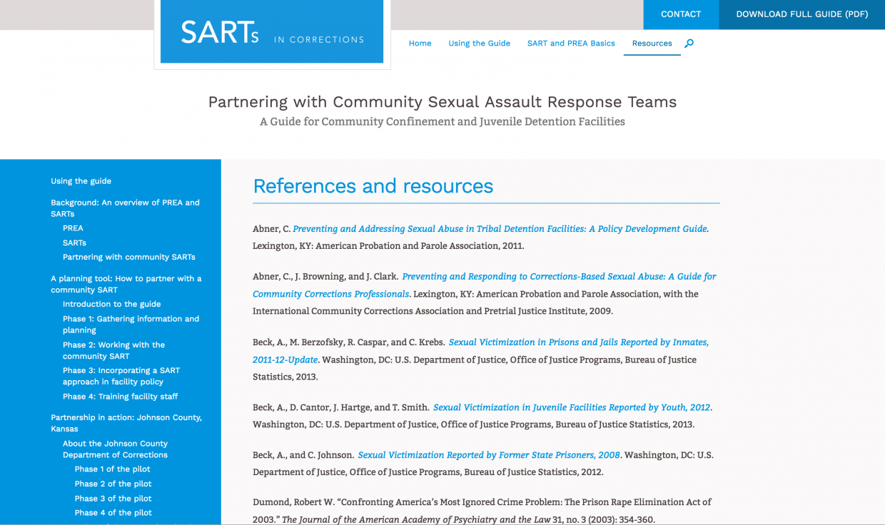 Vera Institute of Justice--SARTs in Corrections: References and resources